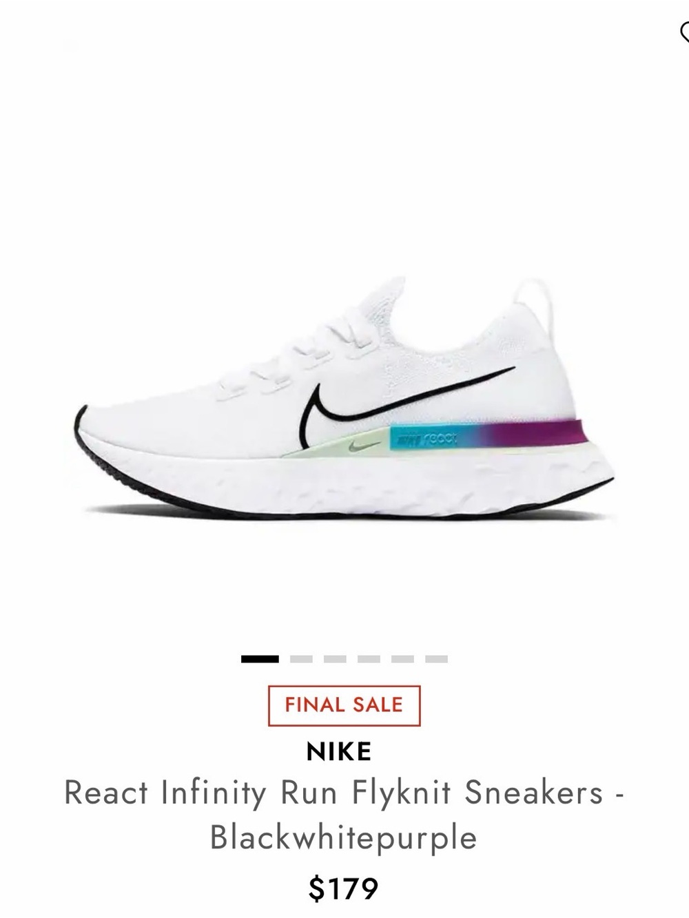 Nike React Infinity Run Flyknit - White with Black & Purple Accent